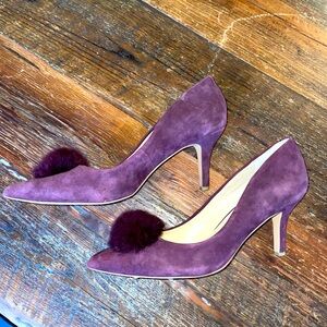 Purple Charles David suede pumps with Pom Pom, size 8